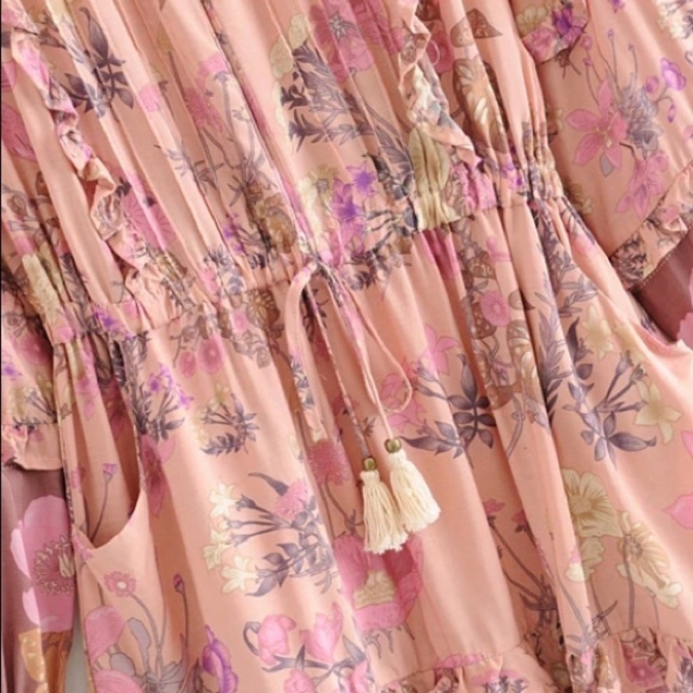 SOLD OUT Boho Gypsy Floral Long Sleeve Ruffle Mini Dress - Picture 8 of 9